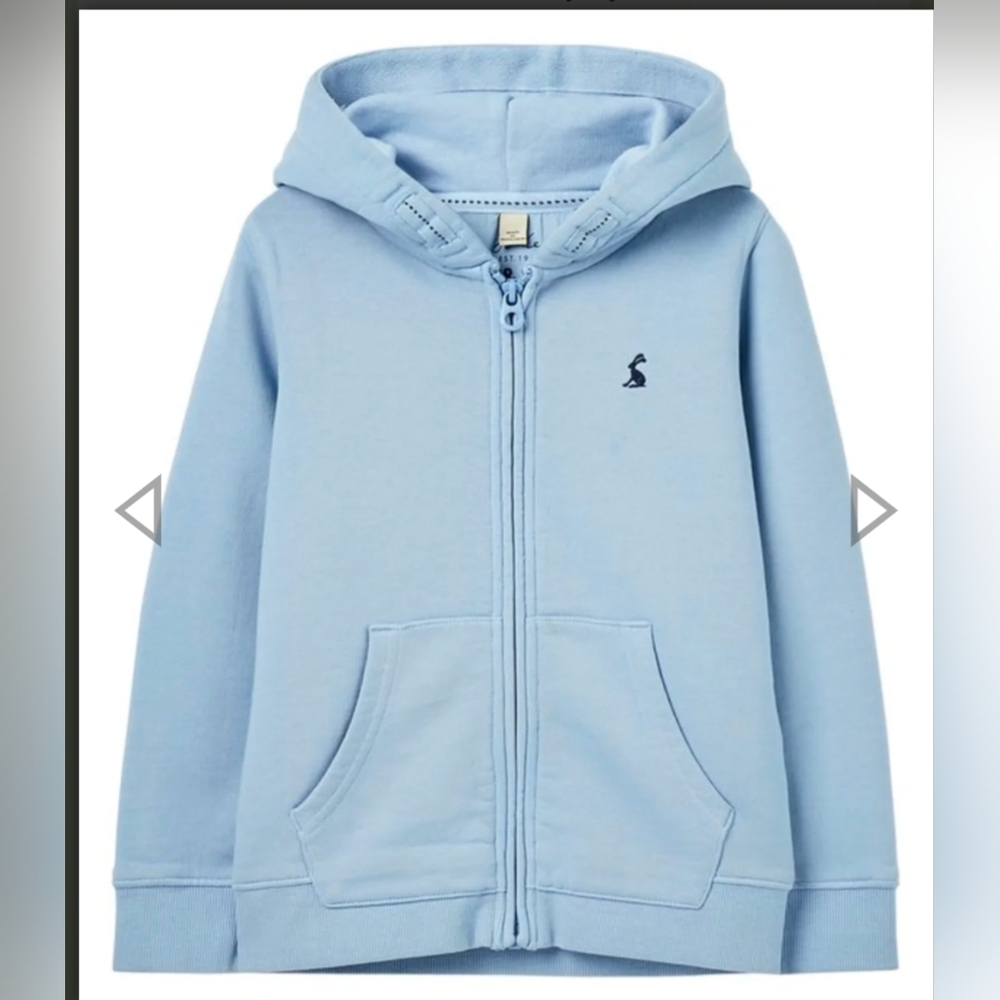 Joules Girl's Mayday Hoodie Sweatshirt 100% cotton Haze Blue size 6Y bunny logo